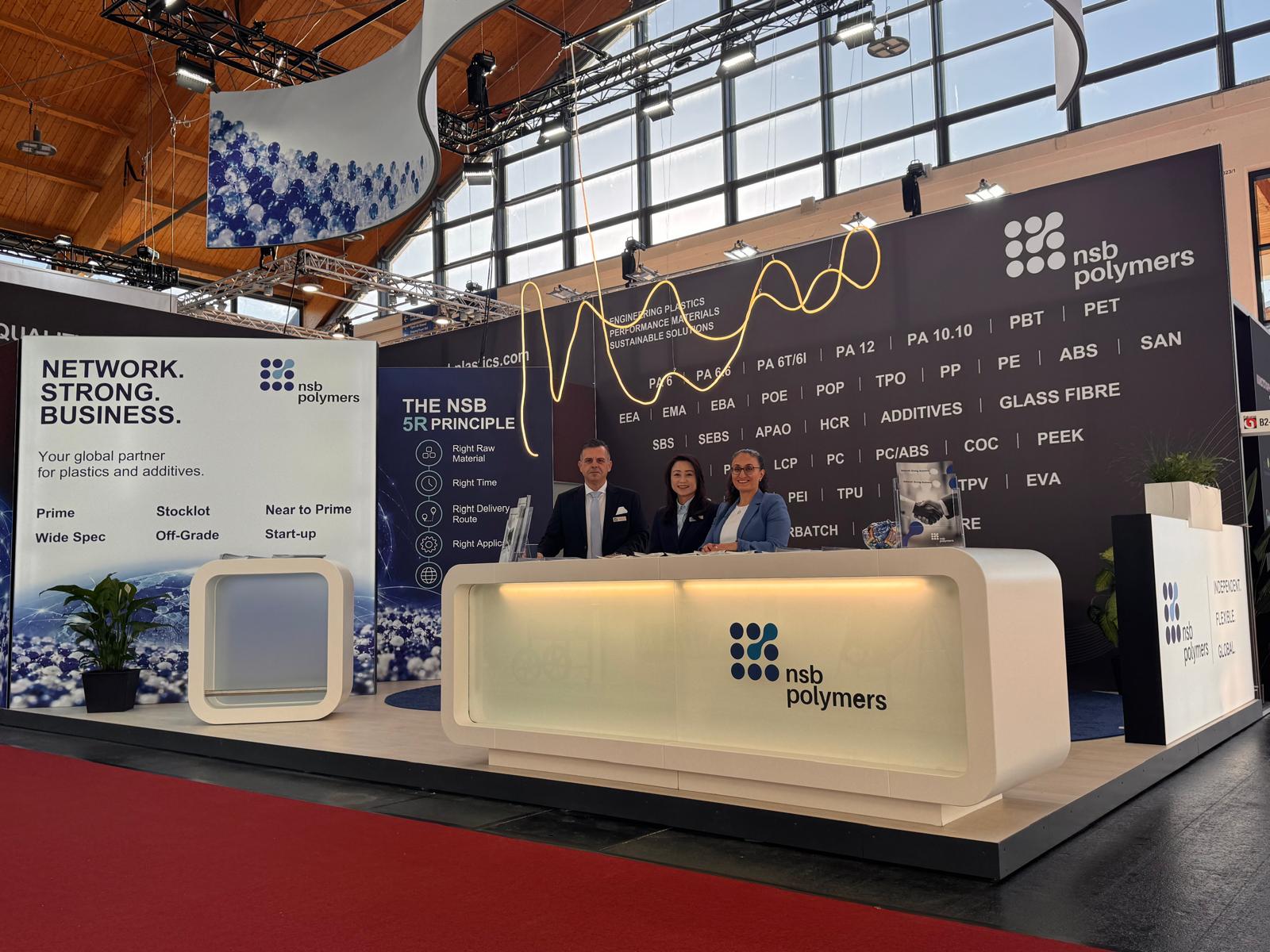 The NSB Polymers team at their FAKUMA 2026 stand in Friedrichshafen